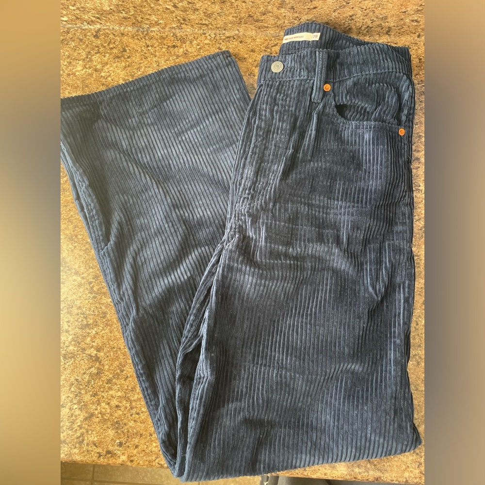 Levi’s Ribcage Wide Leg Navy Blue Corduroy Pants